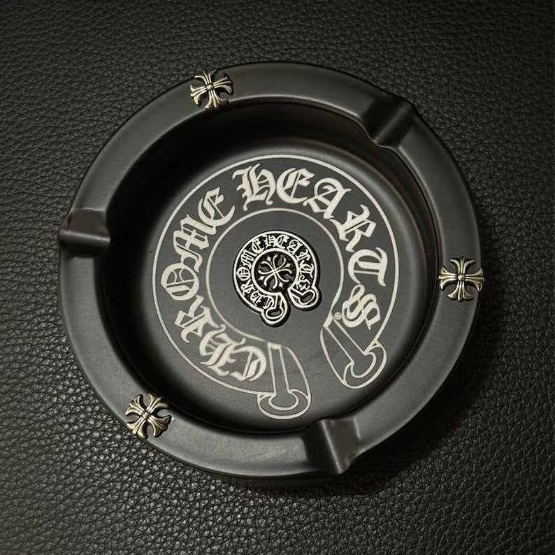 Chrome Hearts | Gothic Cross Metal Ashtray Silver Tone Decorative Tray