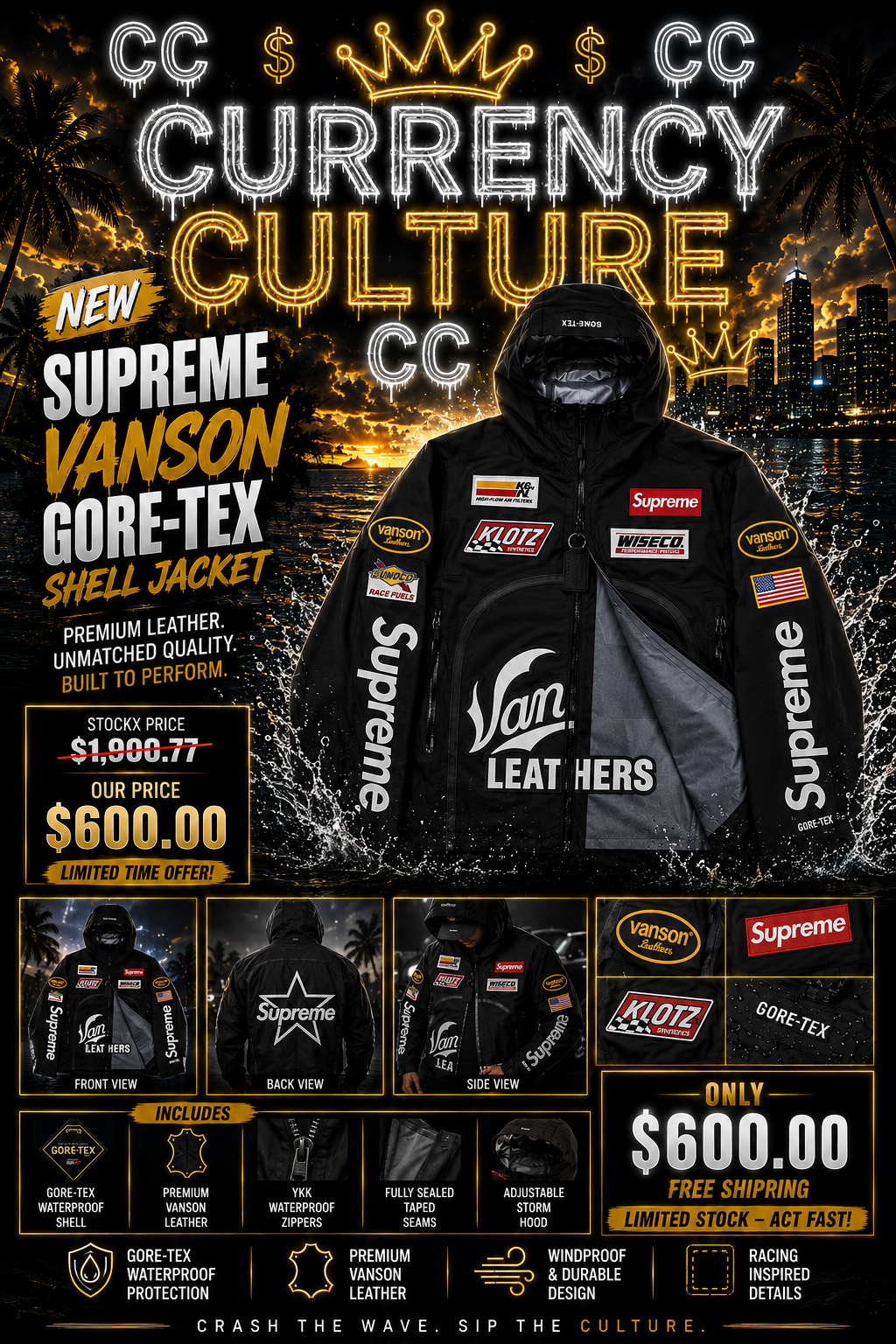 Supreme Vanson leathers Gore Tex Jacket